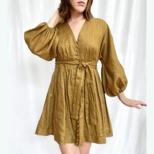 NWT Banana Republic Earthy Green Poof Sleeve Mini Dress